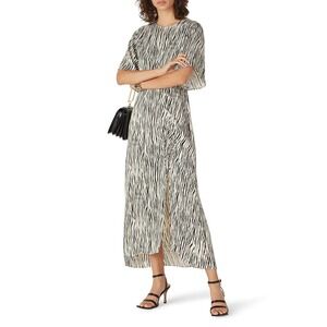 Petar Petrov Zebra Print Ruched Midi Dress Cream Black Cape Sleeve Size M